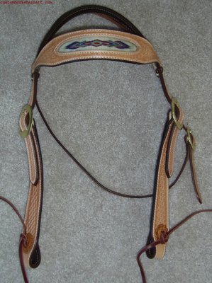 Leather Headstall W/Hitched Inlay in Browband